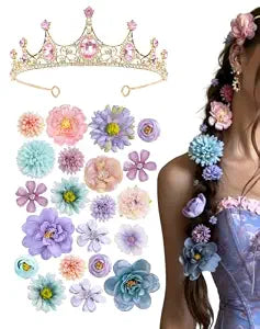 21pcs Silk Flower Hair Clip & Crown Tiaras Set Princess Costume Accessories