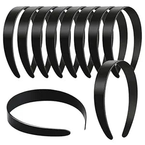 VOKOY 12 PCS Black Plastic Headbands, 1 Inch Wide No Teeth Hair Bands for Girls & Women, Blank DIY Plain Headbands for Crafts