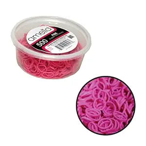 Amelia Beauty 500 Count Small Rubber Bands for Hair – ½" Pink - Made in USA - Recloseable Container - Mini Hair Elastics for Braids, Ponytails, Cornrows & Twists – Strong Hold Ponytail Holders