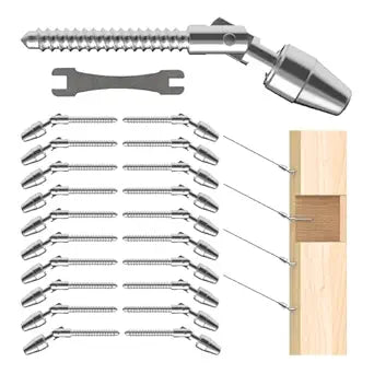 20 Pack Cable Railing Kit QuickLock,Invisible 180 Adjustable Right&Left Handed Thread Swage Lag Screws for Wood Post of 1/8" T316 Steel Cable Railing System, Tool-Free Installation,HF015SA