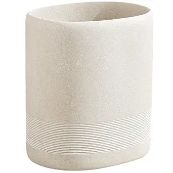 Trash Can, 1.6 Gallon Small Bathroom Trash Can, Simple Oval Stone Look Garbage Bin, Decorative Waste Basket for Kitchen Office, Home Decor, Bedroom, Living Room (Beige)