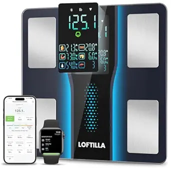 LOFTILLA Smart Scale for Body Weight, Accurate Scale with BMI Body Fat Muscle Mass, 8-in-1 Large Display, Digital Bathroom Scales for 14 Body Composition Metrics, Sync with Fitness App, Black