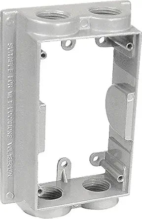 Sealproof Metallic 1-Gang Extension Ring, Four 1/2" Knockouts, Weatherproof Gray Electrical Box Extender