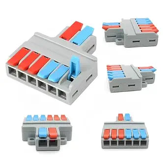 2 in 6 Out Quick Lever Push-in Electrical Wire Terminal Block, 5 PCS Wire Connector Splitter Distribution for Surface Wiring & Circuit Inline (0.08-6mm Wire, 35-10 AWG, 250V, 35A)