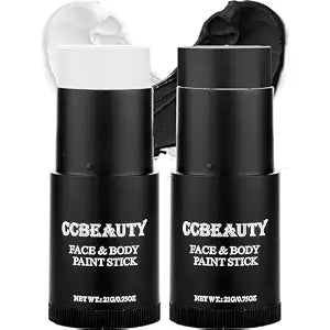 CCBeauty White Black Face Body Paint Stick, Oil Based Cream Blendable Foundation for Clown Skeleton Vampire Skull Joker Mime Cosplay Special Effects Costume , SFX Makeup For Halloween Party