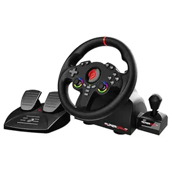 SUBSONIC - Superdrive 220 RS-X Steering Wheel - Dual Joystick LED Racing Wheel with Gear Shifter, Pedals and Paddle Shifters - 22 cm Diameter, 180Â° Rotation. For Switch 2 / Switch, PS4, PC and Xbox