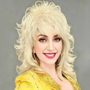 Blonde Curly Wig for Women Layered Shoulder Length Curly Wigs With Bangs Synethetic Hair Wig for Costume Daily Cosplay Use