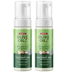 ORS Olive Oil Hold & Shine Wrap Set Mousse Infused with Coconut Oil 3.7 Ounces (Pack of 2)