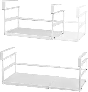 Under Shelf Storage Basket, 2 Pack Heavy-Duty Hanging Baskets Under Cabinet Shelf Organizer, Expandable Add-on Space Saver Kitchen, Pantry, Laundry Room, Slide-in White Shallow Depth