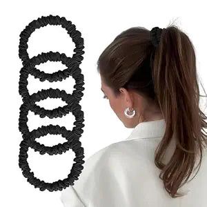 Mulberry Silk Scrunchies 4 Pack - Non Slip, Black Small Thin Silk Scrunchies for Women, Sleepy Ties for Thick Hair
