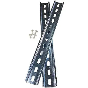 International Connector 2 Pieces DIN Rail Slotted Steel Zinc Plated RoHS 12" with 4 Stainless Steel Screws 12 Inches Long 35mm Wide 7.5mm High
