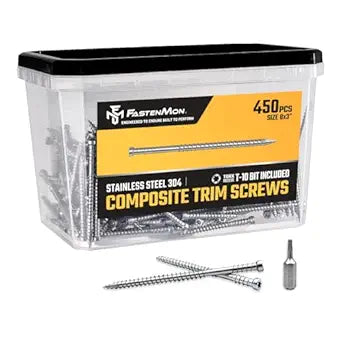 Composite Trim Screws, #8 x 3 Stainless Steel 304, 450pcs, Hidden Fastener for PVC & Wood, Outdoor Deck, & Exterior, Rust-Resistant, T-10 Star Drive, 4lbs