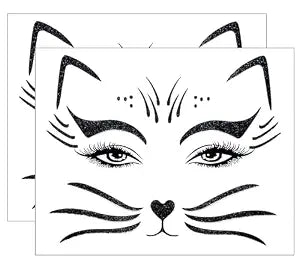 Cat Face Jewels Stick On Black Cat Face Costume Stickers for Halloween Party Dress Up Decoration (One size, Count, 1)