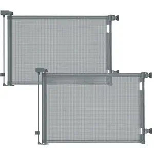 2PCS Retractable Baby Gates, Mesh Dog Gate for Doorways, 33.6" Tall, Expands to 55" Wide,Pet Safety Essential Fit for Baseboards, Wide Toddlers Gates for Hallways, Indoor & Outdoor,Gray