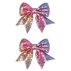 2Pcs 3 Inch Sequins Hair Bows for Girls, Sparkling Bows Alligator Hair Clip Hair Barrettes Accessories for Women Teens Girls Kids (Rainbow)
