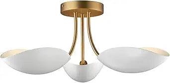 Three-Light Semi Flush Mount in White/Natural Aged Brass by Maxim