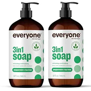 Everyone 3-in-1 Soap Body Wash Shampoo Bubble Bath Peppermint 32oz 2pk