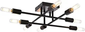 Script 8-Light Mid-Century Metal Flush Mount in Black