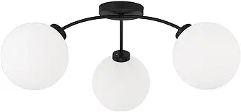 Capital Lighting 257131BI-557 Amos Modern Soft White Glass Globes Semi-Flush Ceiling Light, 3-Light 180 Total Watts, 10" H x 28" W, Black Iron