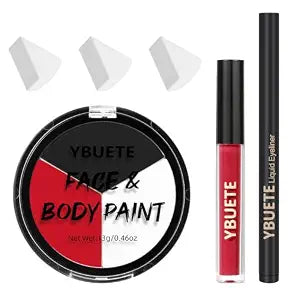YBUETE Halloween Black White Red Face Paint Kit for Demon Joker Makeup