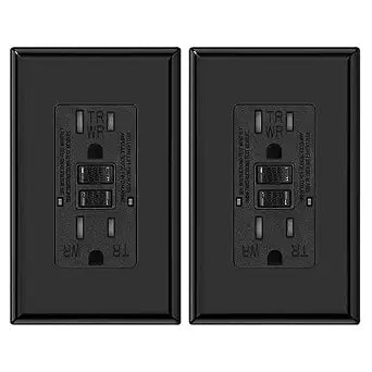 Micmi GFCI Outlet WR Weather Resistant Tamper Resistant TR Receptacle Self-Test with LED Indicator, 15Amp 125 Volt Screwless Wallplate Included ETL Listed (2Pack, Black)