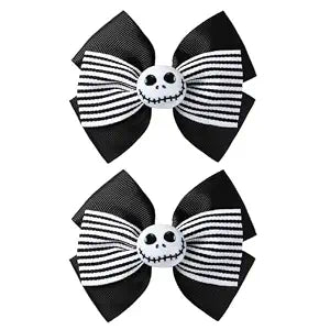 Nuolich 2PC Ghost Skull Hair Bow Clips Black White Stripe Hair Accessories