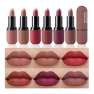 Katiluxiya 6Pcs Red Velvet Matte Lipstick Set, High Pigmented Long-Lasting Waterproof Lip Stick Lip,Moisturizing balms, Sheer tint, Shine & Glowy Finish,Stain Makeup Gift Sets. (1, Color)