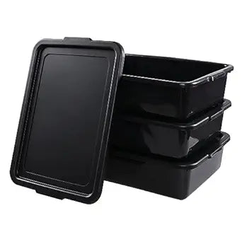 Sadstory 13 L Plastic Commercial Bus Box with Lid, Plastic Restaurant Tub, Black, 3 Packs