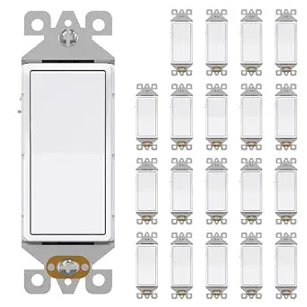 AIDA 20 Pack Light Switch Single Pole Light Switch Square Rocker Switch Decorative Switches White, 15 Amp Self-grounding Electrical Light Switches, Residential Grade, UL Listed Glossy White