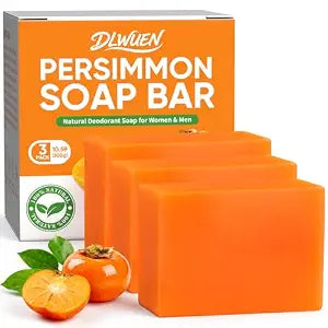 3 Pack Natural Persimmon Soap Bar for Body Odor Control - Targets Old People Smell & Persistent Odors, Remove Body Odor, Persimmon Body Wash for Sensitive Skin, Unisex Deodorant Soap for Women & Men