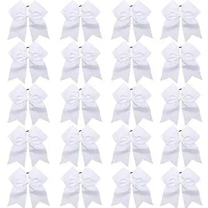 20pcs 8" Large White Cheer Bows for Girls, Hand-made Grosgrain Ribbon Hair Accessories for Teen Girls Softball Cheerleader Sports (White)