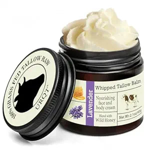 URQT Whipped Tallow Balm – Organic Grass-Fed Beef Tallow for Skin with Honey & Lavender – Deeply Moisturizing Natural Skin Care for Face & Body – Soft & Supple