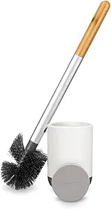 Full Circle Scrub Queen, Bathroom Toilet Brush with Ceramic Holder and Instant-Dry Coating for Mold & Mildew Prevention, More Hygenic Toilet Cleaning Scrubber, Replaceable Head, White