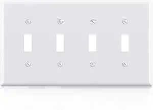 ELEGRP 4-Gang Toggle Switch Wall Plates, Mid-Size 4.88" H x 8.57" L Unbreakable Thermoplastic Faceplate Cover for Toggle Dimmer Light Switches, UL Listed (1 Pack, Glossy White)