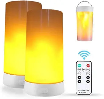 2PCS LED Flame Light, USB Rechargeable Flame Lamp with Remote & Timer, Waterproof Dimmable Flameless Candles Light for Home Party Garden Camping Halloween Christmas Decoration