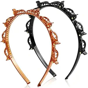 2 Pcs Braided Bangs Headband with Teeth, Professional Weaving Clip