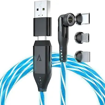 Statik 360 Pro Universal Magnetic Charging Cable - 100W Fast Charging USB C Charging Cable, Magnetic Charger Cable Compatible with Apple Devices, USB-C, Micro-USB, USB-A Adapter - GloBright 3FT/1M