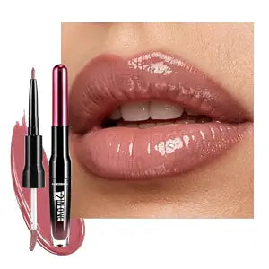 LANGMANNI 2-in-1 Lip Liner & Gloss Duo,Shade 01 Dusty Rose Nude