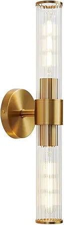 Bathroom Light Fixtures, Gold Wall Sconce in Threaded Glass Indoor Wall Sconces, Modern Bathroom Vanity Light Up and Down Sconces Wall Lighting for Living Room, Hallway - Bulb Not Included