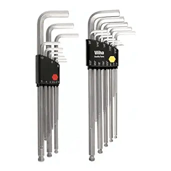 Wiha 66993 Ball End Hex L-Key Sets, 2-Pack, Inch & Metric, 22 Piece Total, Black, Extra-Long Reach, Chrome-V-Moly Steel