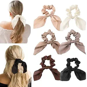 Glaudmeiss 6 PCS Small Scrunchie with Bow, Brown Hair Ties with Bows