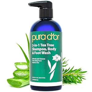PURA D'OR 3-in-1 Tea Tree Shampoo, Body & Foot Wash for Men & Women, 16oz
