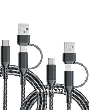 2-in-1 USB C to USB C 60W Fast Charging Cable,2Pack 6.6FT,Black
