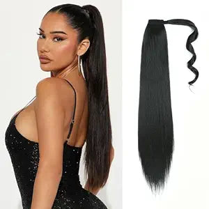 Straight Invisible Ponytail Extension Long Drawstring Pony Tail Hair Clip in Ponytail Extension 26 Inch Natural Pony Tail Hair Extensions Hairpieces for Women Girls-Black