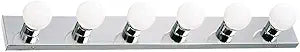 Design House Vanity Lights, 6 Linear Lights, Dimmable, Horizontal or Vertical Use, Uses (6) 60W Bulbs, For Bathroom/Makeup Vanity, Polished Chrome, 36.0 in. L x 4.33 in. H x 2.0 in. D, 500942