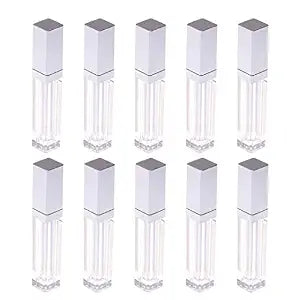10 Pcs 7.5ml Plastic Square Clear Lip Gloss Tubes Vials with Mirror LED Light Lip Glaze Tube Bottles Refillable Makeup Lipstick Tube DIY Cosmetic Container Travel for Woman Girl(Silver)