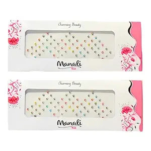 Viviraa Round Colorful Bindi Forehead Stickers for Women & Girls (Pack of 2) | Adhesive Body Jewelry with Small White Diamond-Cut Stones | Indian Daily Wear & Wedding Makeup Accessory