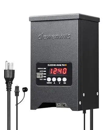 DEWENWILS 150W Low Voltage Landscape Transformer, Landscape Lighting Transformer with Dusk to Dawn Sensor & Timer, 120V to 12V/15VAC, Low Voltage Transformer for Outdoor Landscape Lights