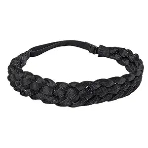 Fumwase 5 Strands Synthetic Hair Braided Headbands Stretch Elastic Classic Chunky Wide Plaited Hair Braids Braid Band Boho Black Headband for Women Girls Women's Padded Wig Beauty Accessories (Black)