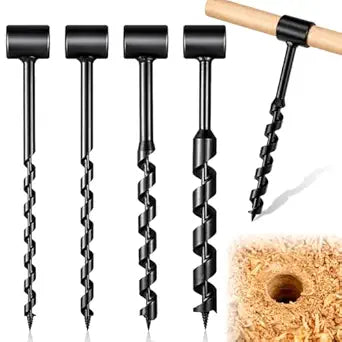 6 Pcs Hand Auger Wood Drill Wrench Set Bushcraft Gear Heavy Duty Steel Manual Survival Tools with Auxiliary Handle Bushcraft Tools for Camping, Outdoor, Hiking, Woodworking